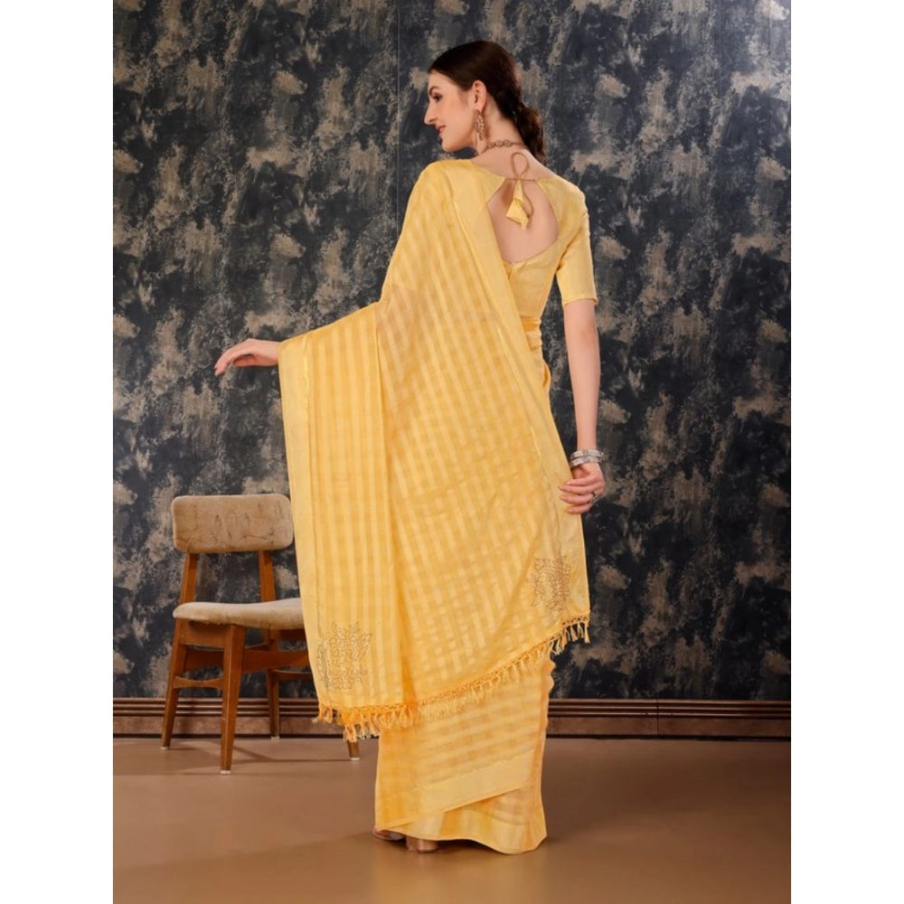 Shopper Beast Women's Chiffon Fabric Line Saree With Unstitched Blouse (Yellow, 5-6 Mtrs)