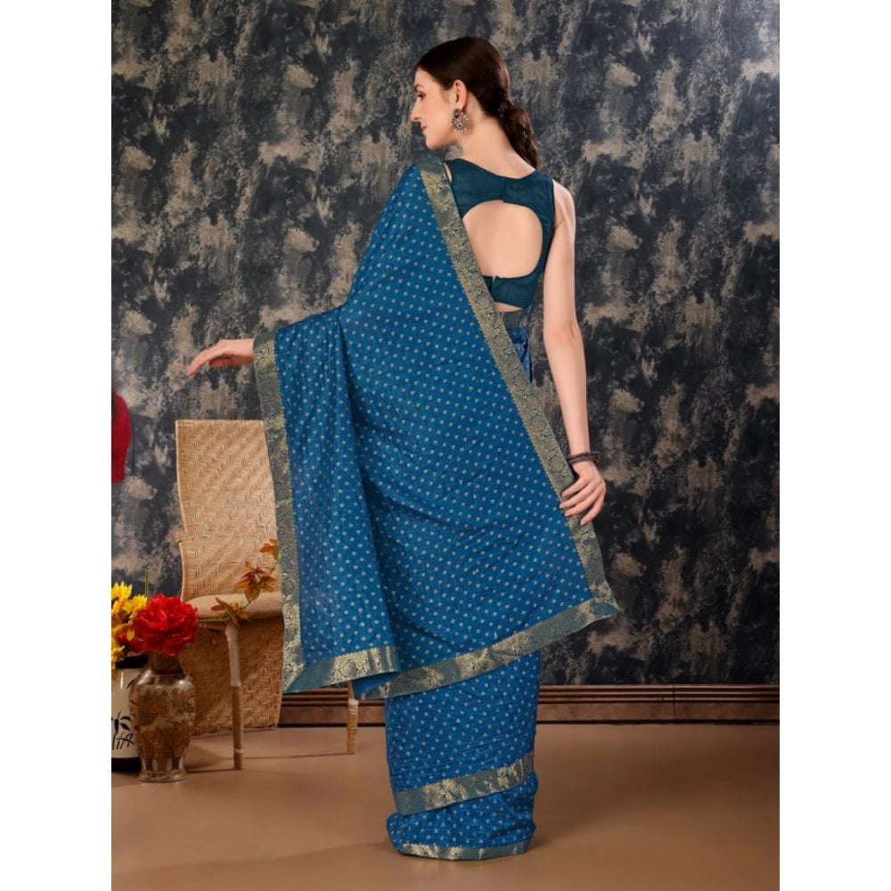 Shopper Beast Women's Vichitra Bandhani Saree With Unstitched Blouse (Blue, 5-6 Mtrs)