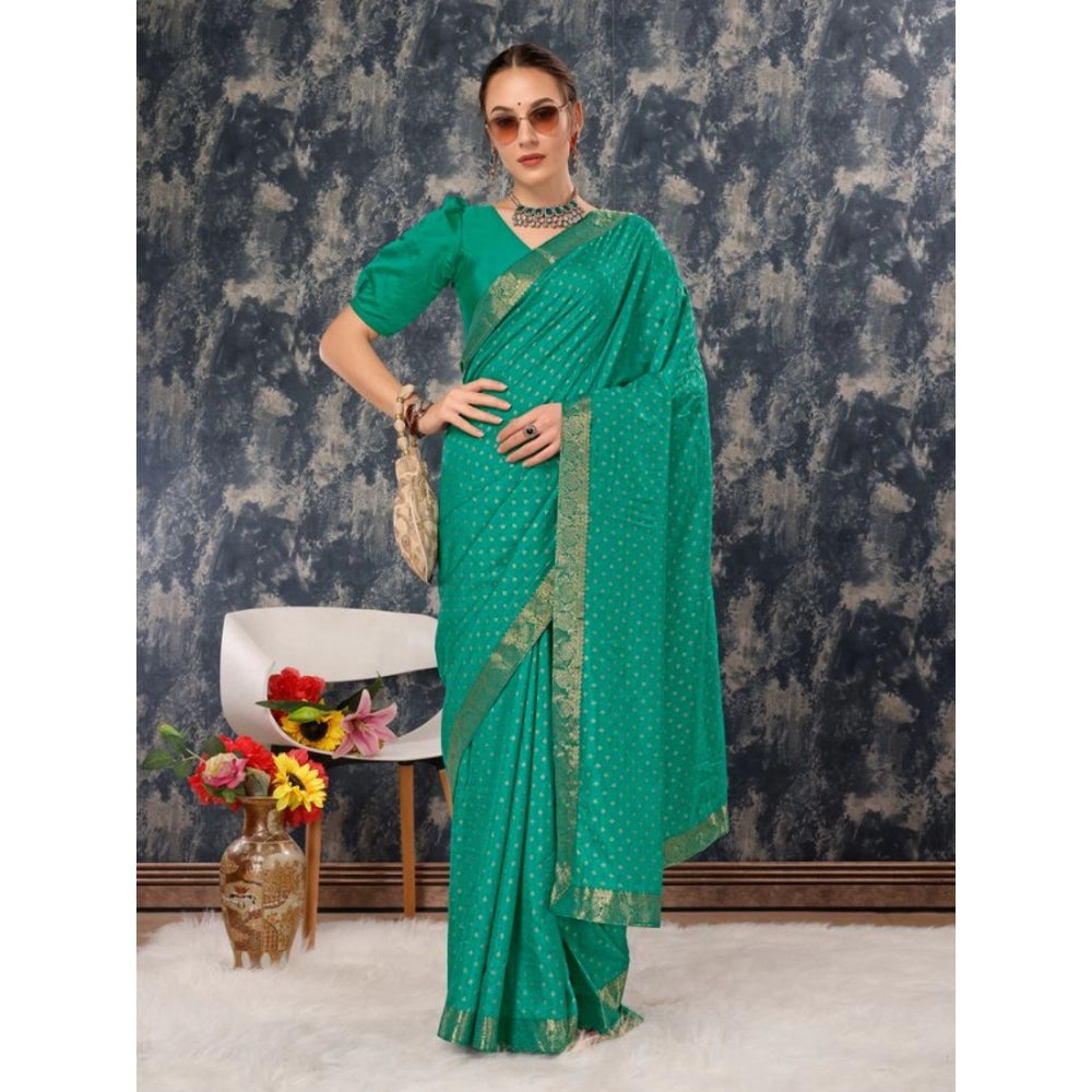 Shopper Beast Women's Vichitra Bandhani Saree With Unstitched Blouse (Rama Green, 5-6 Mtrs)