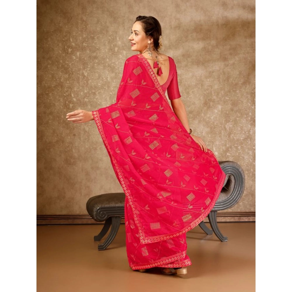 Shopper Beast Women's Zomto Patta Chiffon Saree With Unstitched Blouse (Pink, 5-6 Mtrs)