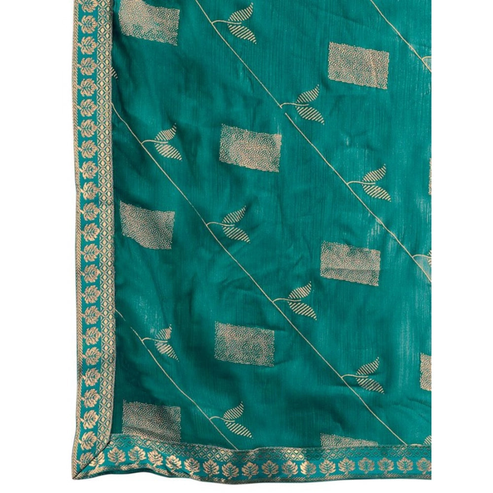 Shopper Beast Women's Zomto Patta Chiffon Saree With Unstitched Blouse (Teal Blue, 5-6 Mtrs)