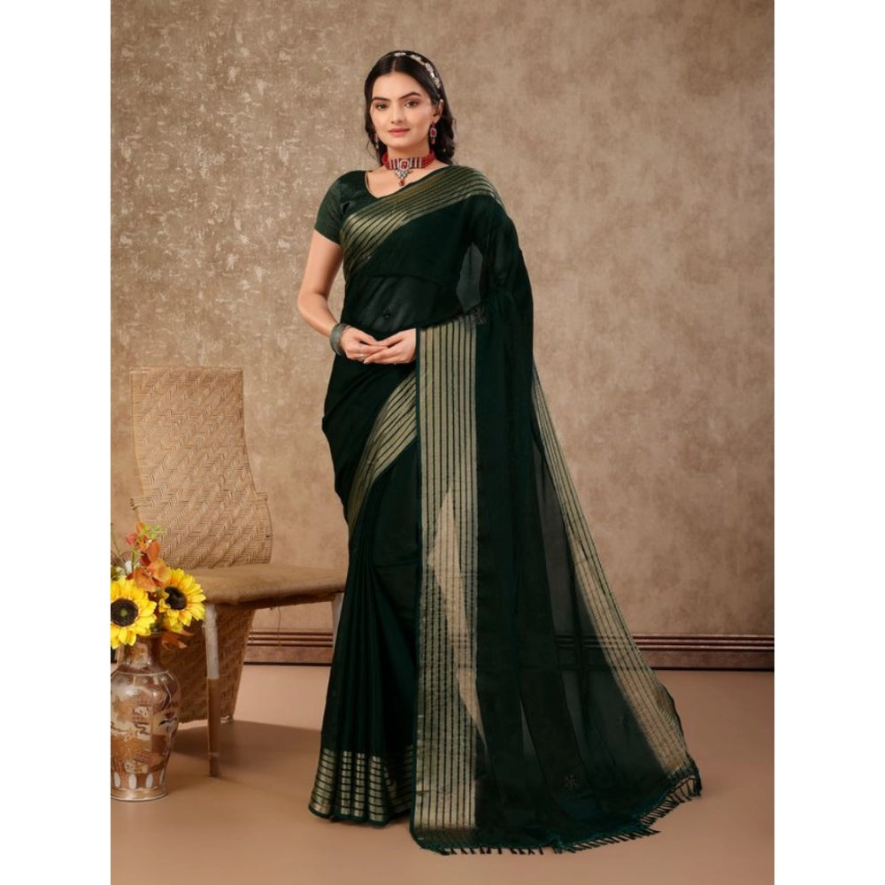 Shopper Beast Women's Chiffon Fabric Plain Saree With Unstitched Blouse (Green, 5-6 Mtrs)