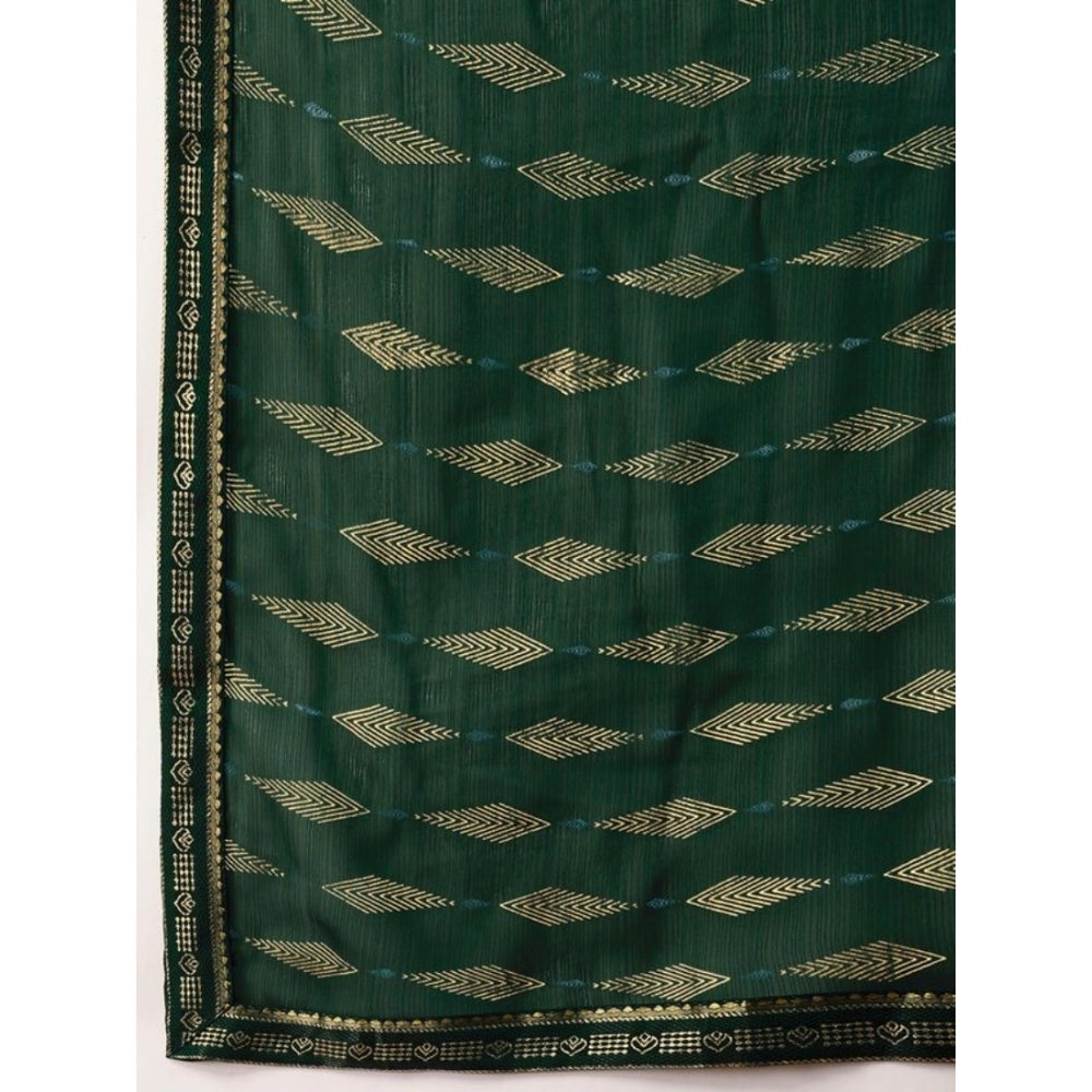 Shopper Beast Women's Zomto Laheriya Saree With Unstitched Blouse (Green, 5-6 Mtrs)