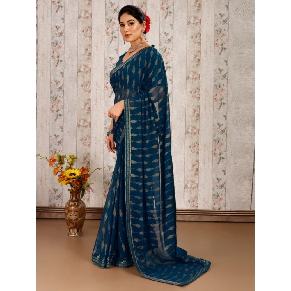 Shopper Beast Women's Zomto Laheriya Saree With Unstitched Blouse (Blue, 5-6 Mtrs)