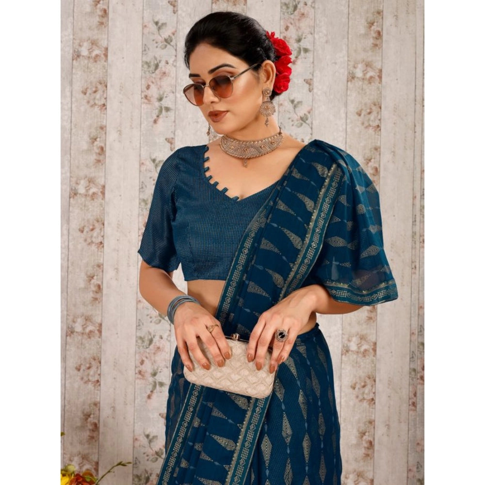 Shopper Beast Women's Zomto Laheriya Saree With Unstitched Blouse (Blue, 5-6 Mtrs)