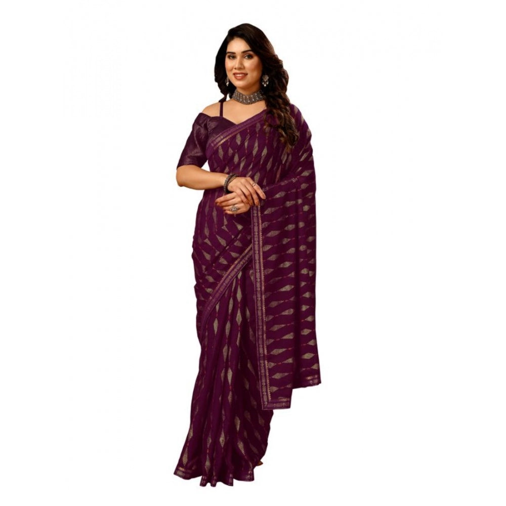 Shopper Beast Women's Zomto Laheriya Saree With Unstitched Blouse (Wine, 5-6 Mtrs)