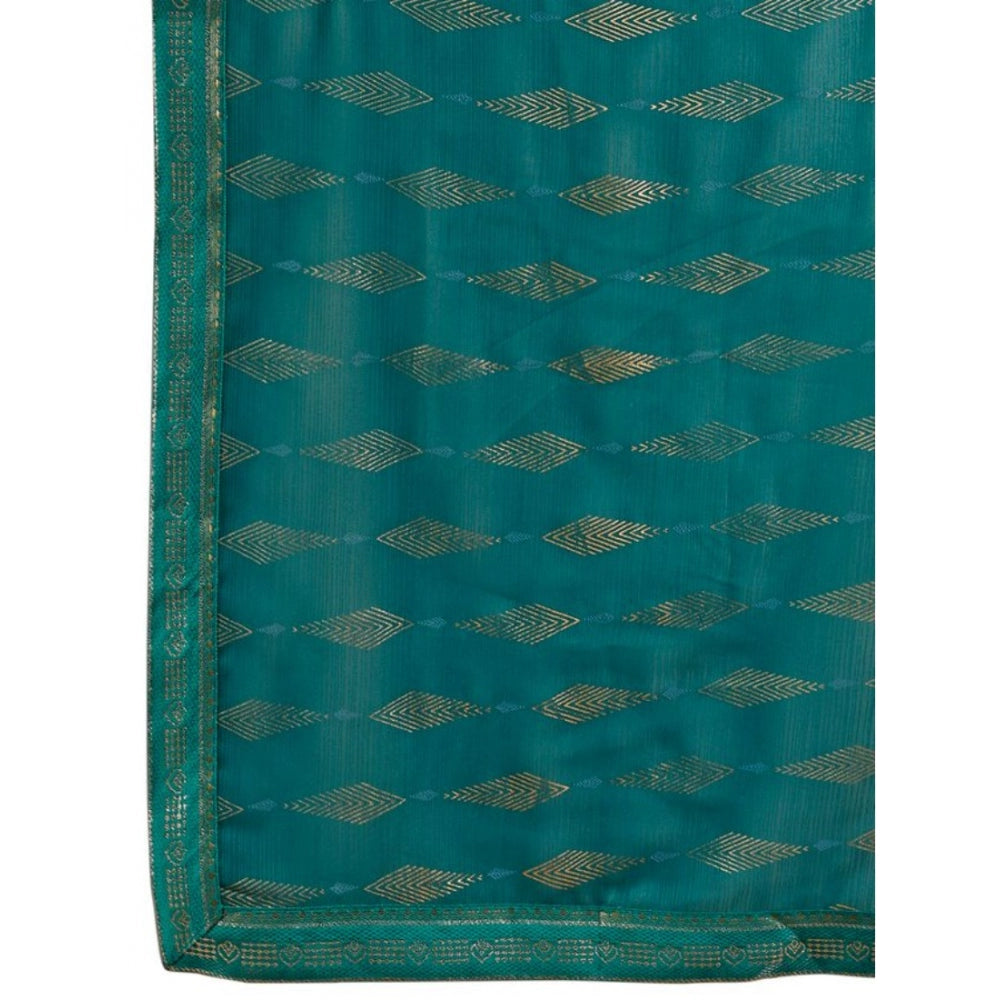 Shopper Beast Women's Zomto Laheriya Saree With Unstitched Blouse (Teal Blue, 5-6 Mtrs)