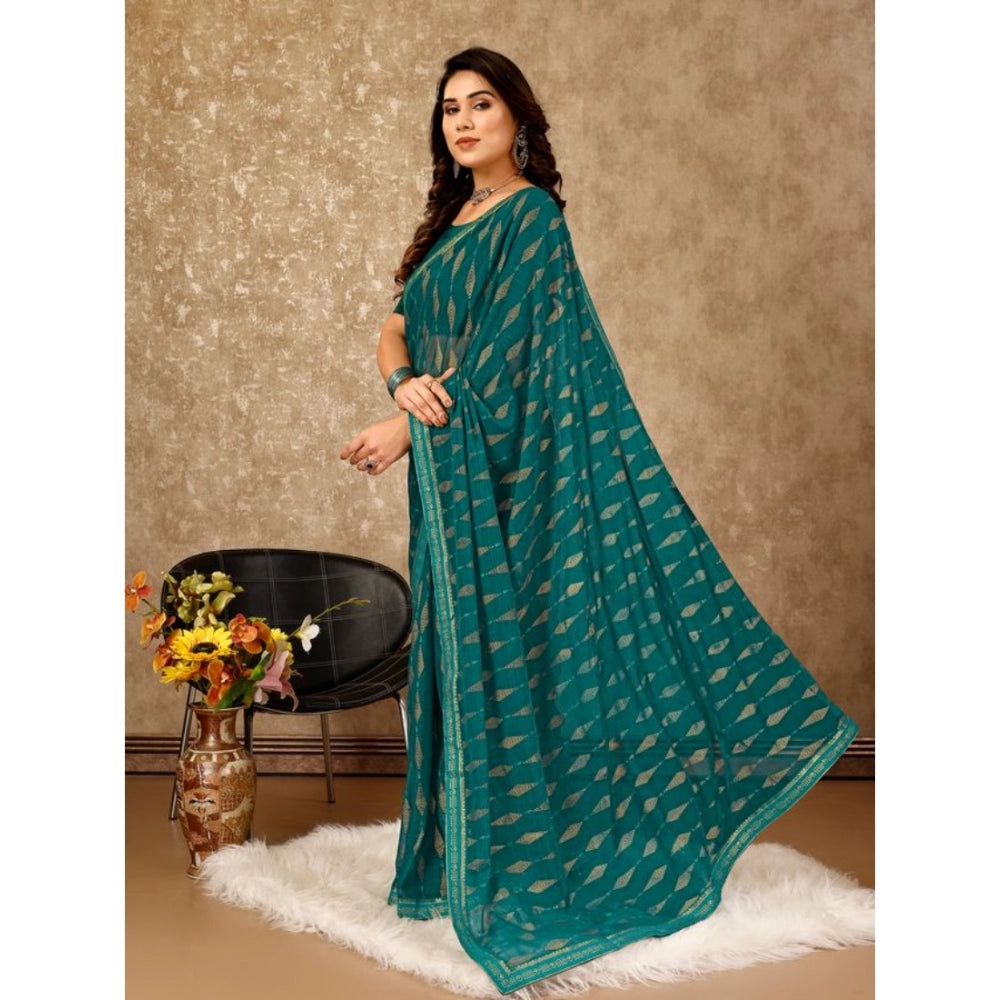 Shopper Beast Women's Zomto Laheriya Saree With Unstitched Blouse (Teal Blue, 5-6 Mtrs)