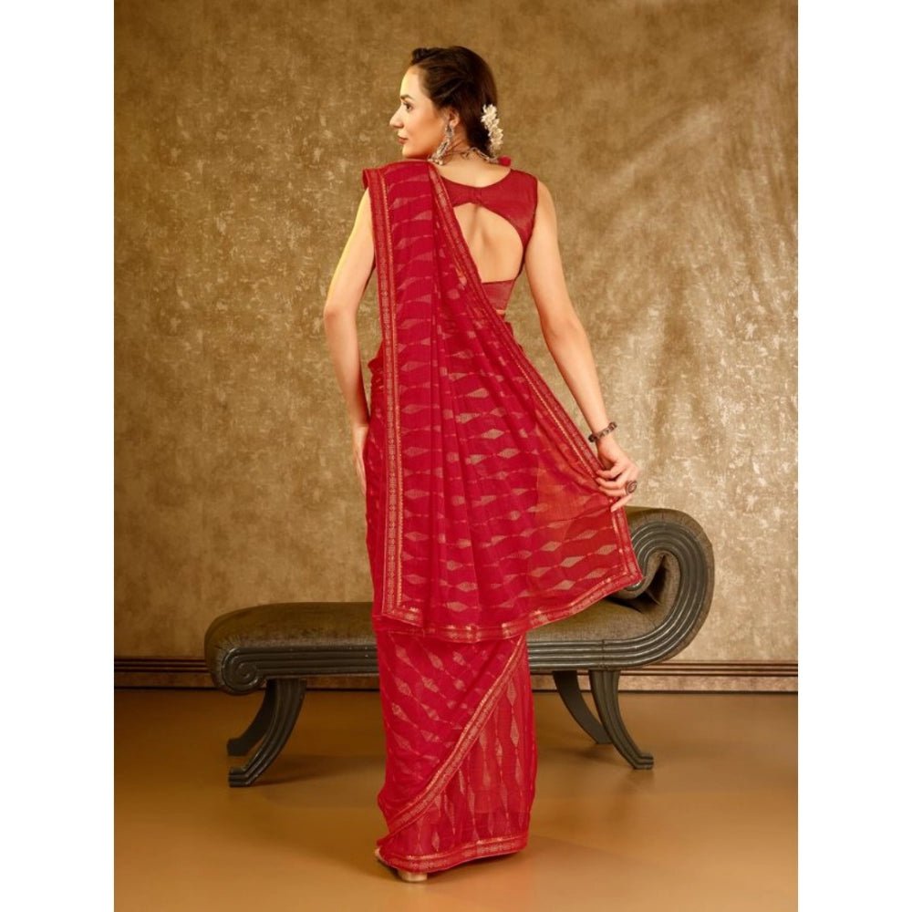 Shopper Beast Women's Zomto Laheriya Saree With Unstitched Blouse (Red, 5-6 Mtrs)