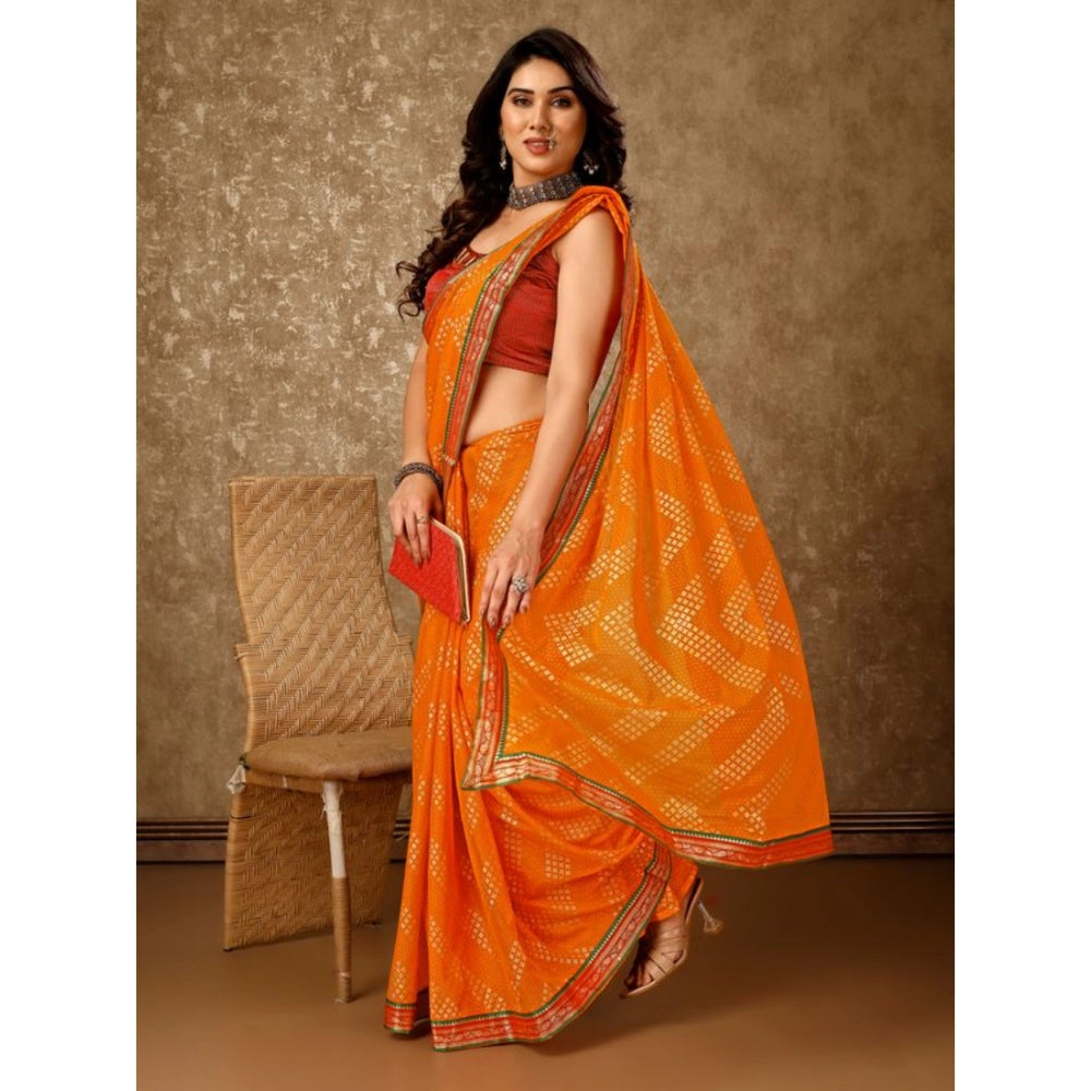 Shopper Beast Women's Zomto Zig Zag Saree With Unstitched Blouse (Yellow, 5-6 Mtrs)