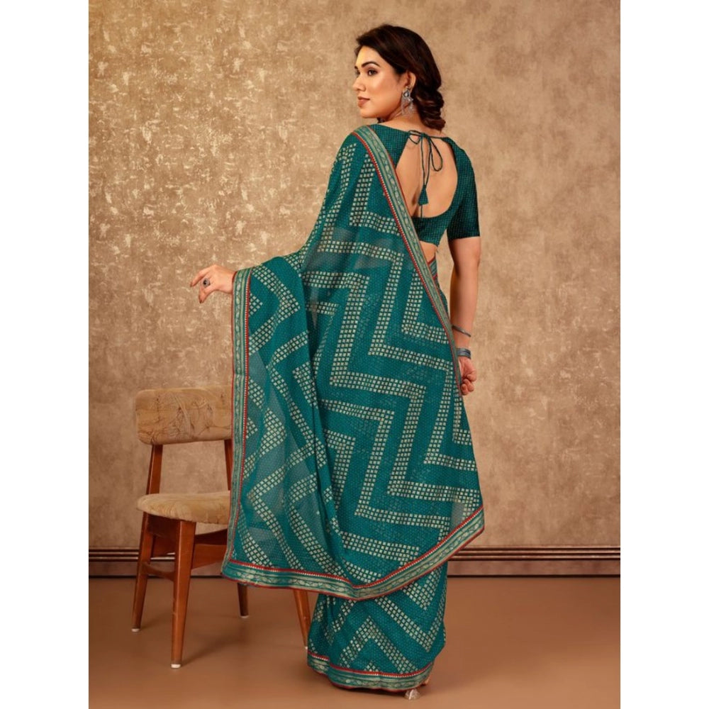 Shopper Beast Women's Zomto Zig Zag Saree With Unstitched Blouse (Teal Blue, 5-6 Mtrs)