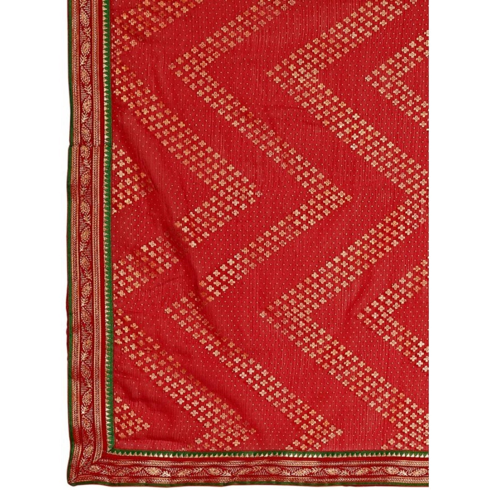 Shopper Beast Women's Zomto Zig Zag Saree With Unstitched Blouse (Red, 5-6 Mtrs)