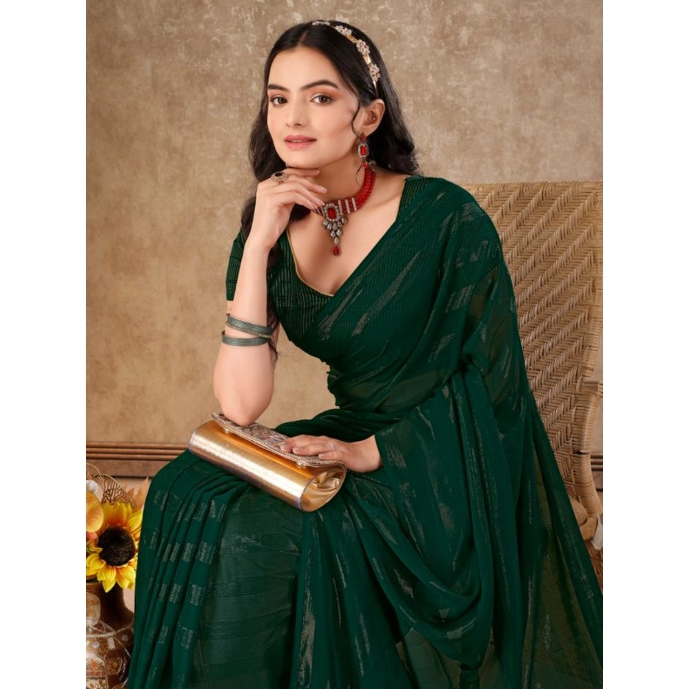 Shopper Beast Women's Chiffon Fabric Line Saree With Unstitched Blouse (Green, 5-6 Mtrs)