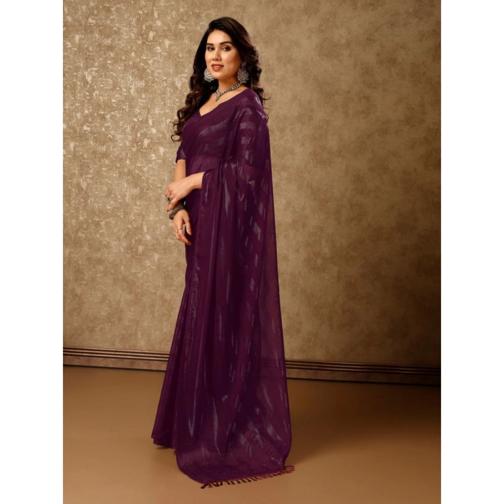 Shopper Beast Women's Chiffon Fabric Line Saree With Unstitched Blouse (Purple, 5-6 Mtrs)