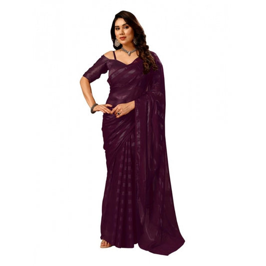 Shopper Beast Women's Chiffon Fabric Line Saree With Unstitched Blouse (Purple, 5-6 Mtrs)