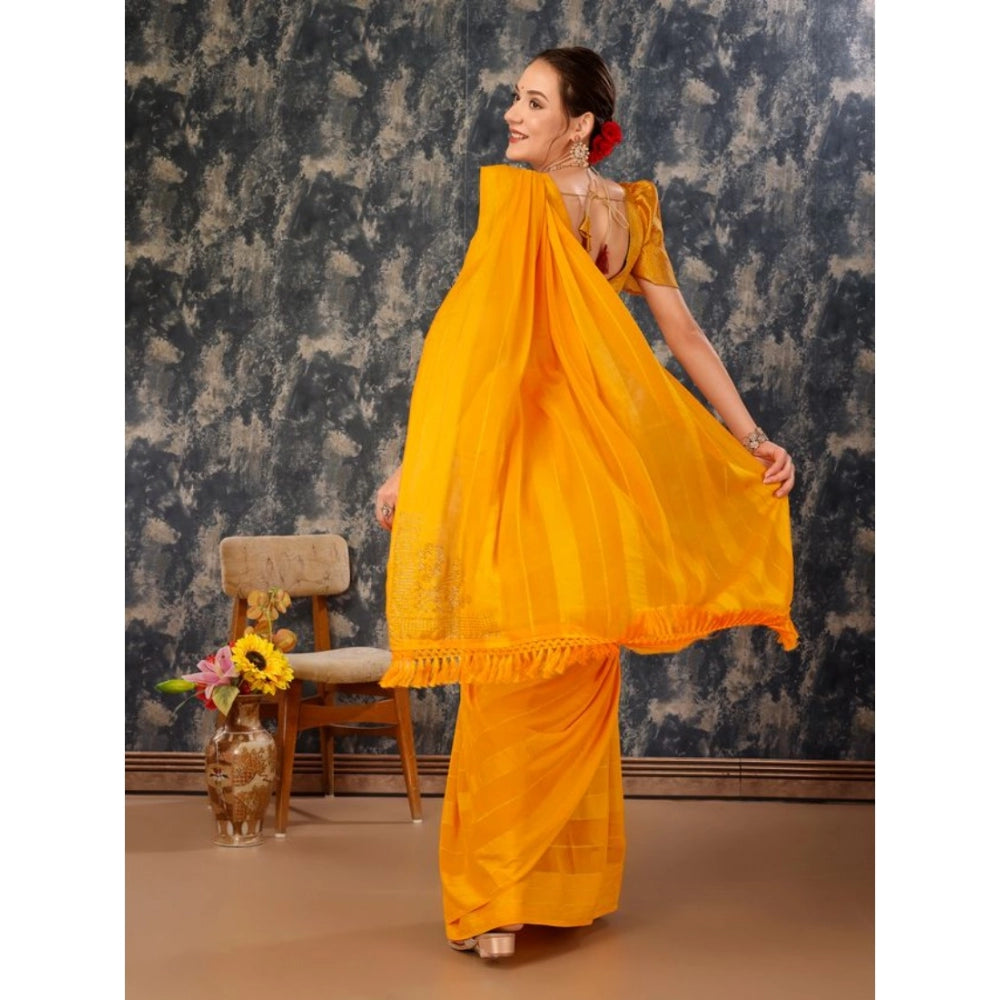 Shopper Beast Women's Chiffon Fabric Line Saree With Unstitched Blouse (Yellow, 5-6 Mtrs)