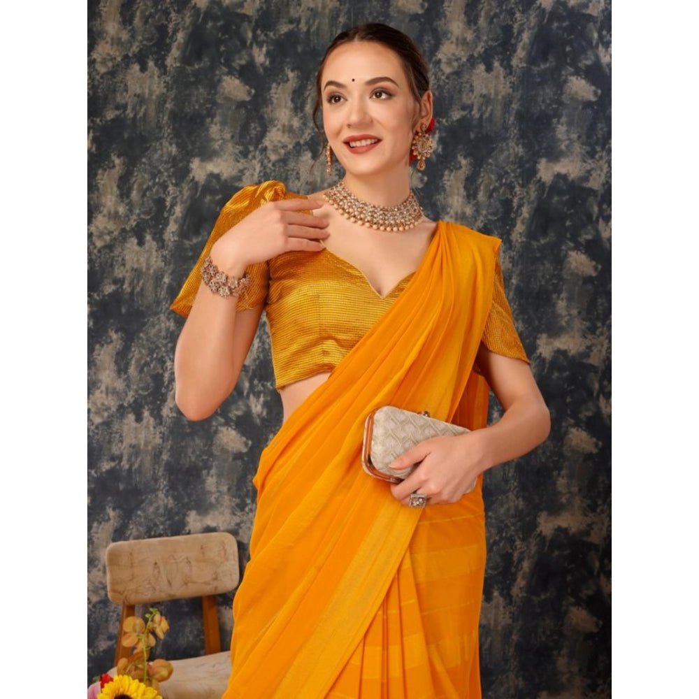 Shopper Beast Women's Chiffon Fabric Line Saree With Unstitched Blouse (Yellow, 5-6 Mtrs)