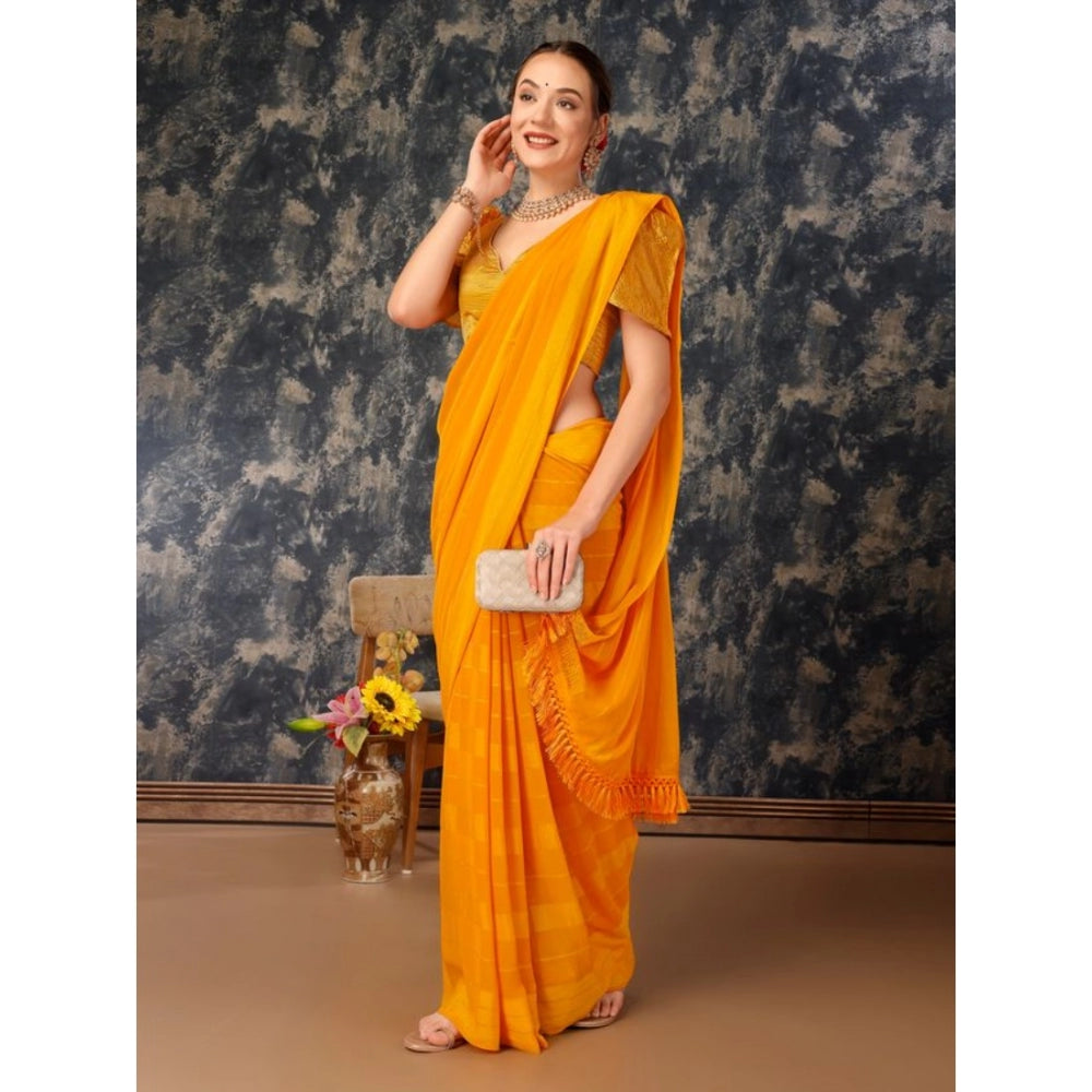 Shopper Beast Women's Chiffon Fabric Line Saree With Unstitched Blouse (Yellow, 5-6 Mtrs)