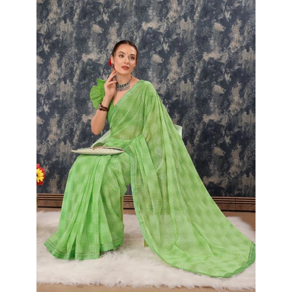 Shopper Beast Women's Zomto Cheked Saree With Unstitched Blouse (Green, 5-6 Mtrs)