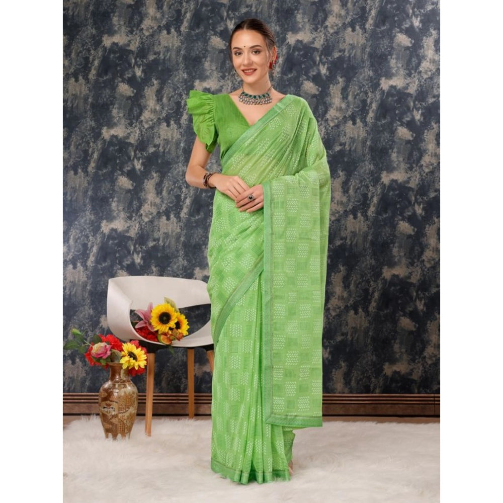 Shopper Beast Women's Zomto Cheked Saree With Unstitched Blouse (Green, 5-6 Mtrs)