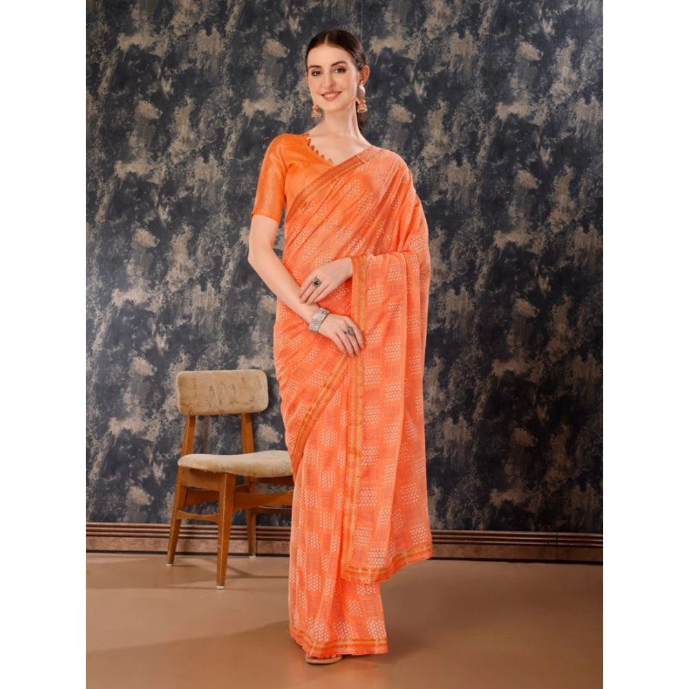 Shopper Beast Women's Zomto Cheked Saree With Unstitched Blouse (Peach, 5-6 Mtrs)