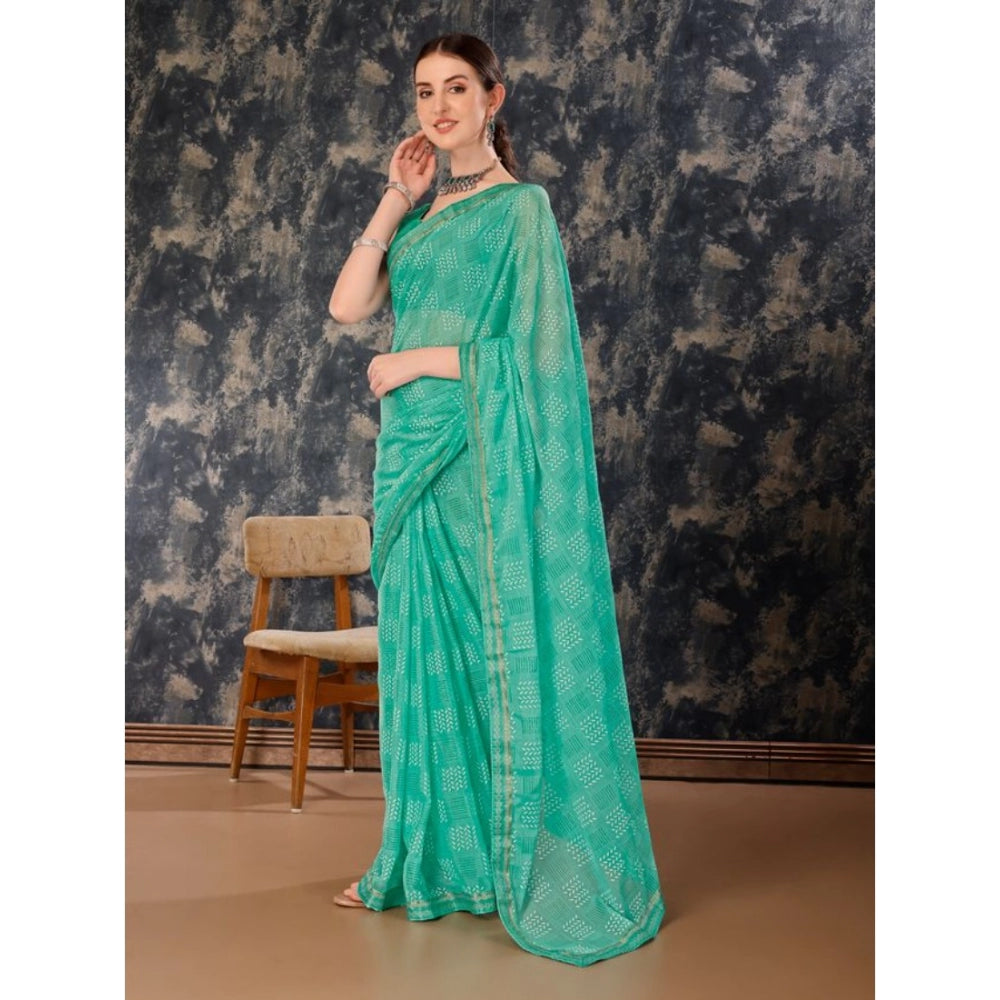 Shopper Beast Women's Zomto Cheked Saree With Unstitched Blouse (Rama Green, 5-6 Mtrs)