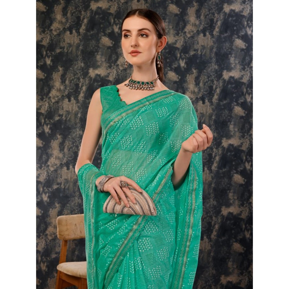 Shopper Beast Women's Zomto Cheked Saree With Unstitched Blouse (Rama Green, 5-6 Mtrs)