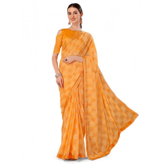 Shopper Beast Women's Zomto Cheked Saree With Unstitched Blouse (Yellow, 5-6 Mtrs)