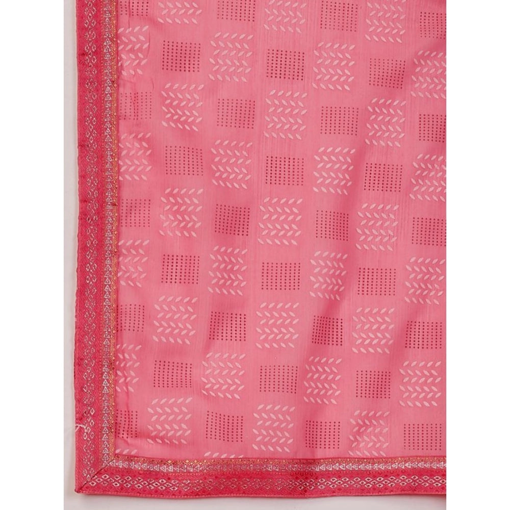 Shopper Beast Women's Zomto Cheked Saree With Unstitched Blouse (Pink, 5-6 Mtrs)