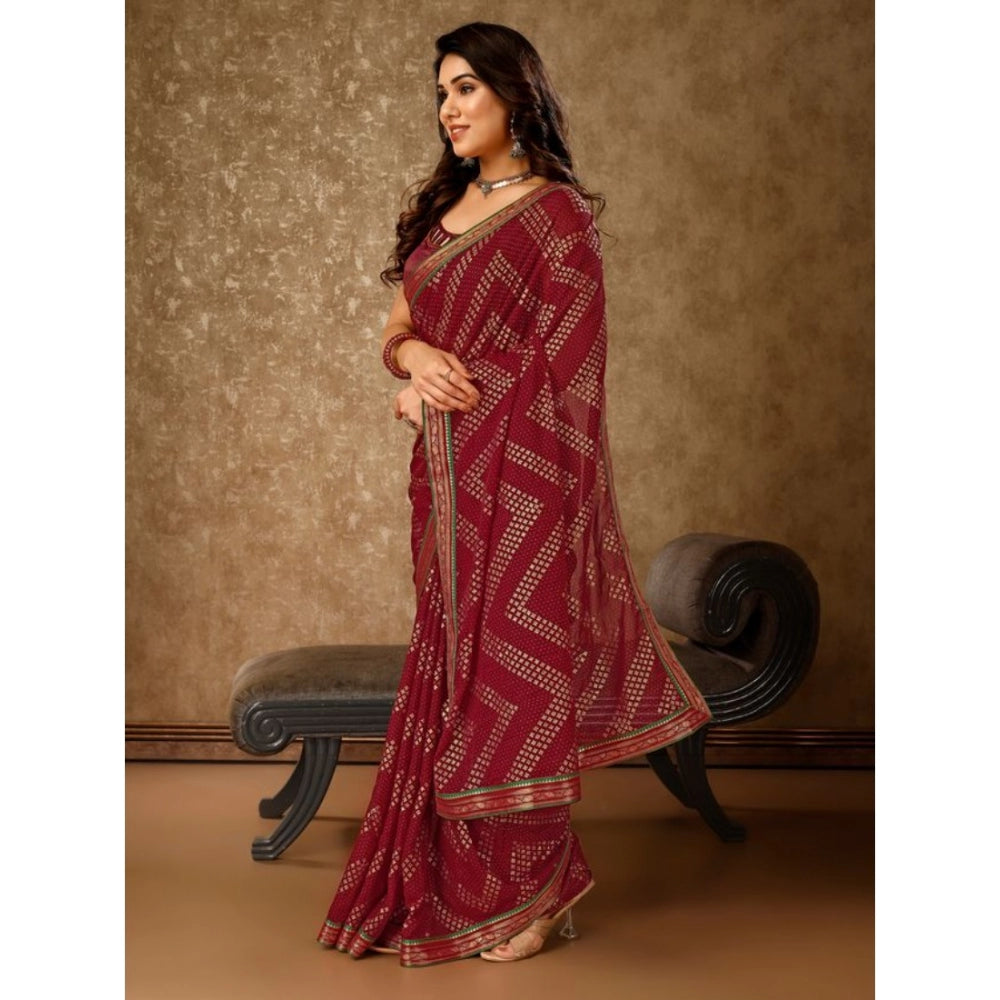 Shopper Beast Women's Zomto Zig Zag Saree With Unstitched Blouse (Maroon, 5-6 Mtrs)