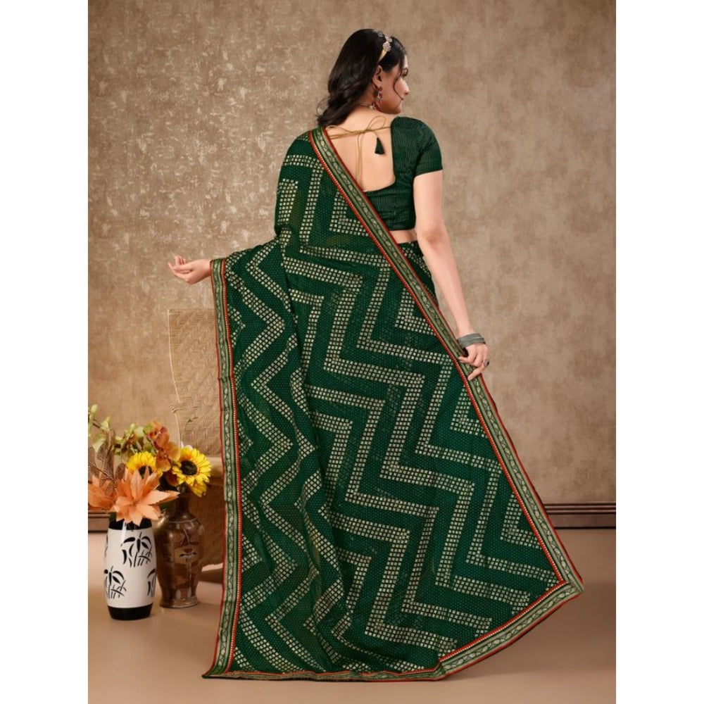 Shopper Beast Women's Zomto Zig Zag Saree With Unstitched Blouse (Green, 5-6 Mtrs)