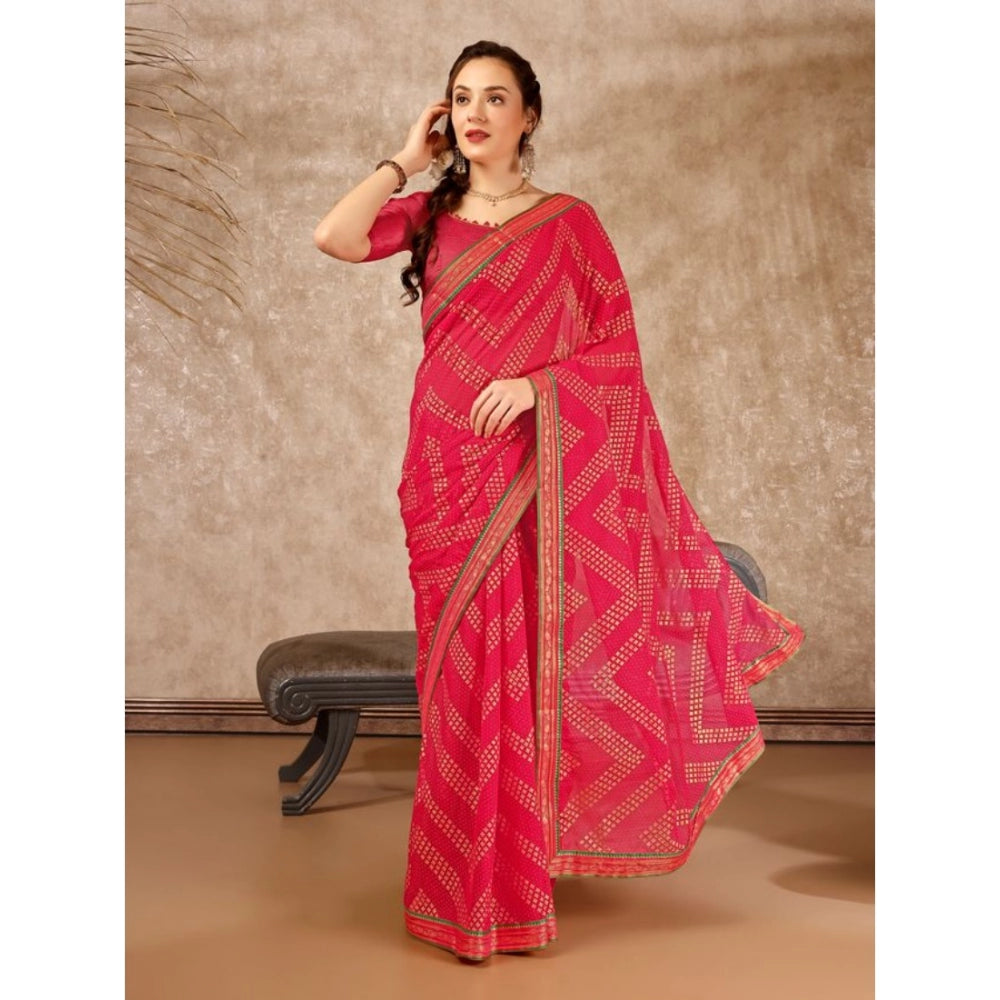 Shopper Beast Women's Zomto Zig Zag Saree With Unstitched Blouse (Pink, 5-6 Mtrs)