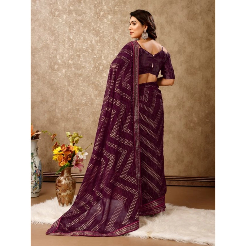 Shopper Beast Women's Zomto Zig Zag Saree With Unstitched Blouse (Wine, 5-6 Mtrs)