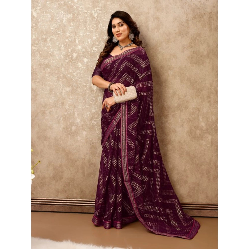 Shopper Beast Women's Zomto Zig Zag Saree With Unstitched Blouse (Wine, 5-6 Mtrs)