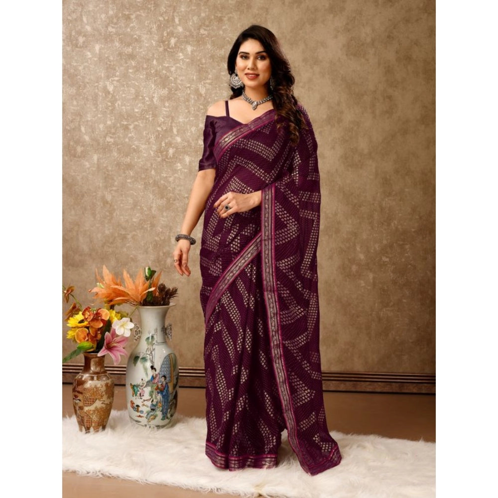 Shopper Beast Women's Zomto Zig Zag Saree With Unstitched Blouse (Wine, 5-6 Mtrs)