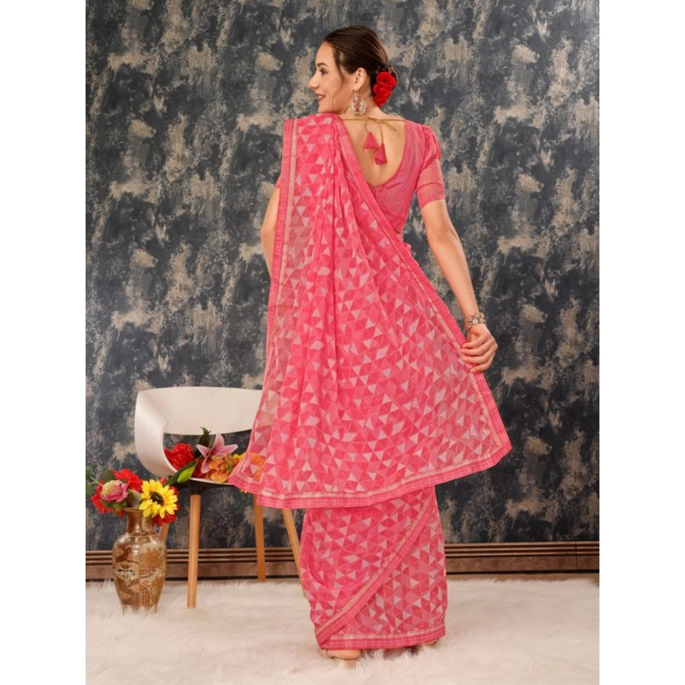 Shopper Beast Women's Zomto Printed Saree With Unstitched Blouse (Dark Pink, 5-6 Mtrs)