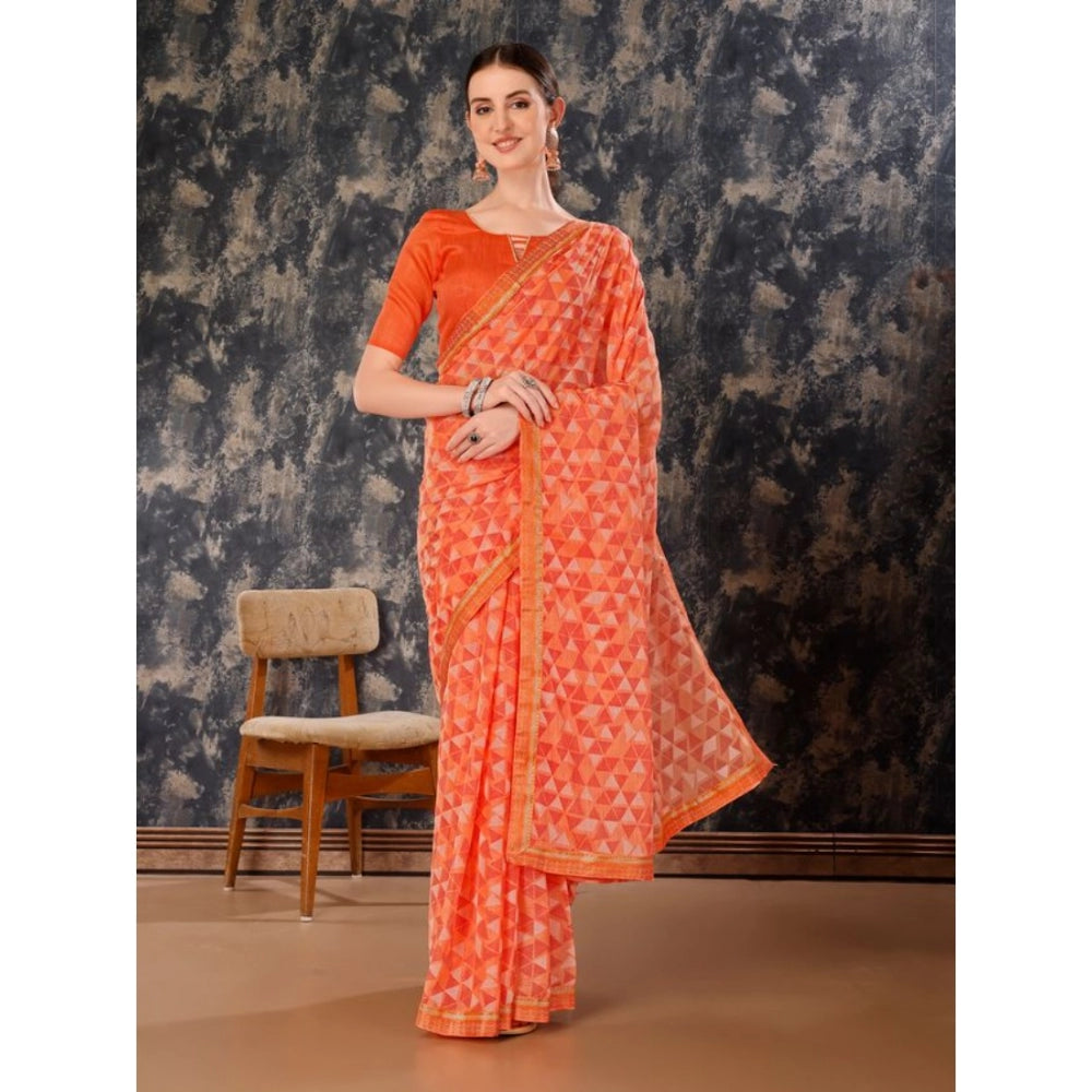 Shopper Beast Women's Zomto Printed Saree With Unstitched Blouse (Peach, 5-6 Mtrs)