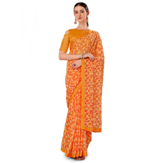 Shopper Beast Women's Zomto Printed Saree With Unstitched Blouse (Light Orange, 5-6 Mtrs)