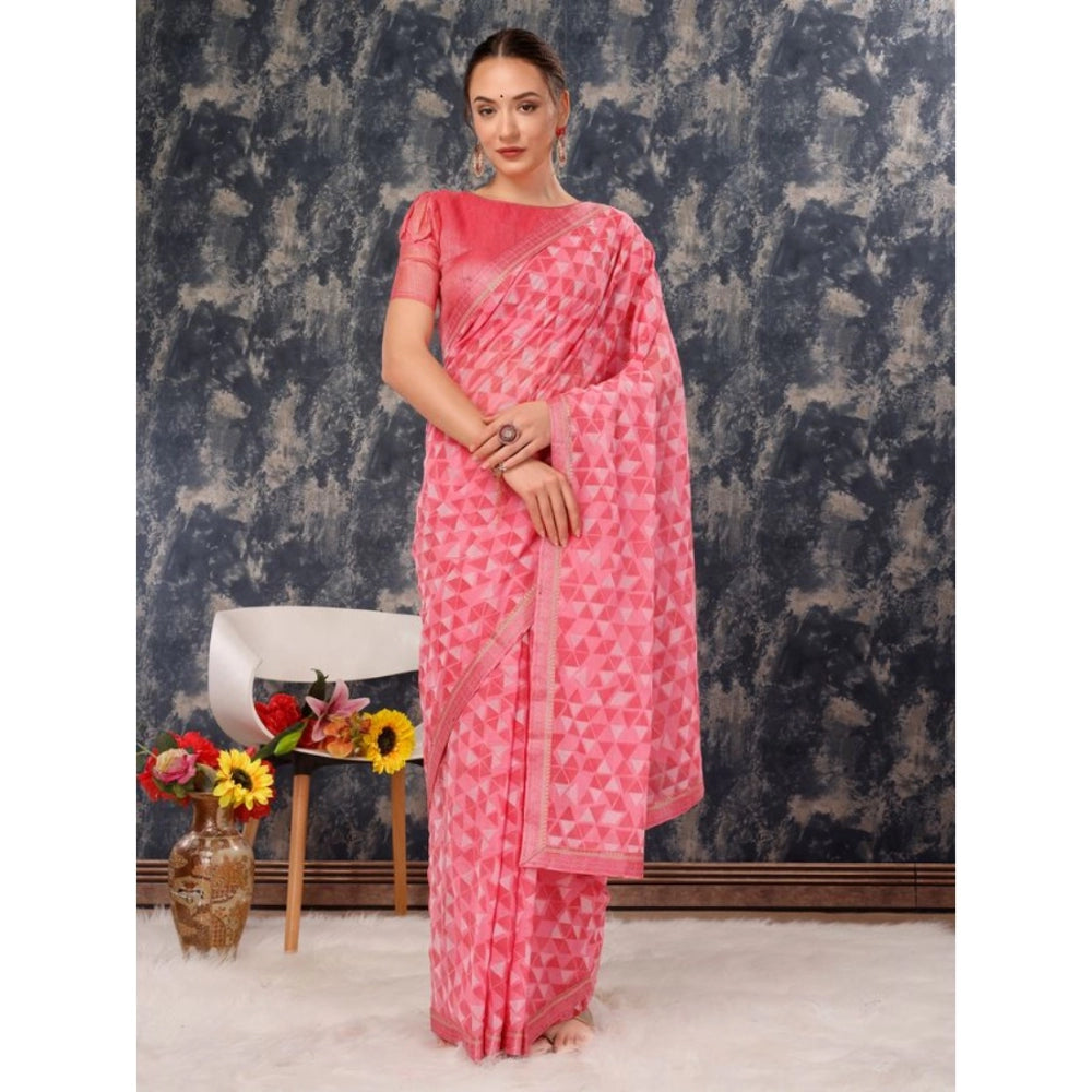 Shopper Beast Women's Zomto Printed Saree With Unstitched Blouse (Pink, 5-6 Mtrs)