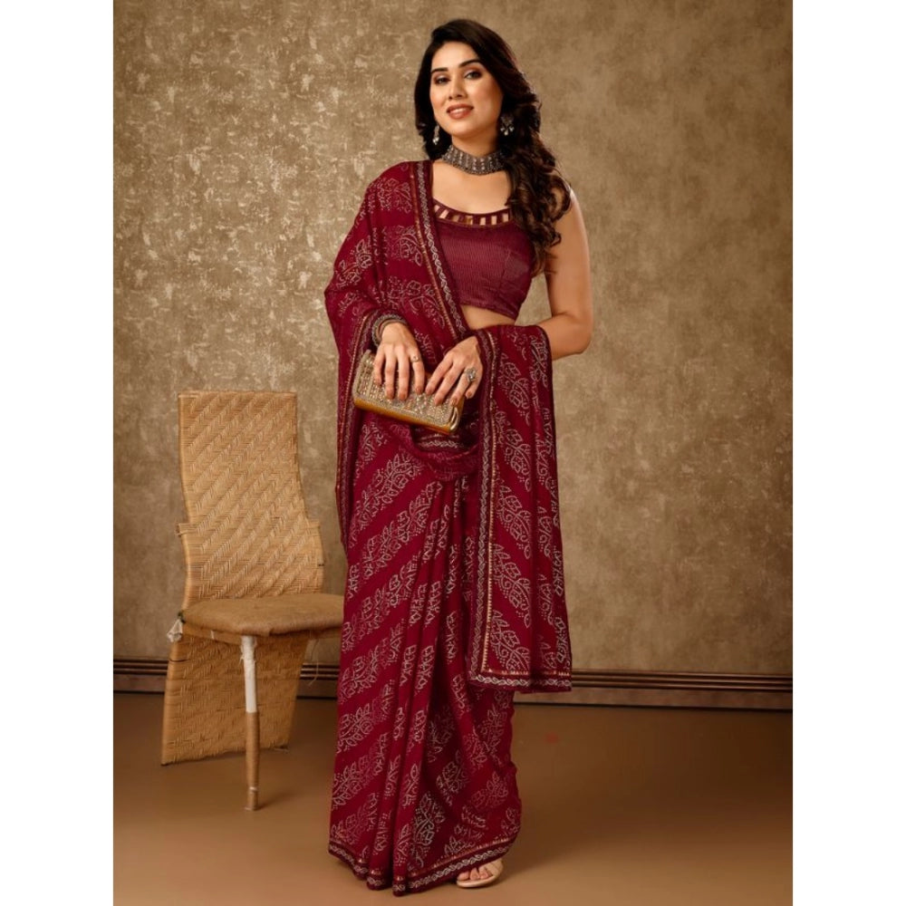 Shopper Beast Women's Zomto Bandhani Saree With Unstitched Blouse (Maroon, 5-6 Mtrs)