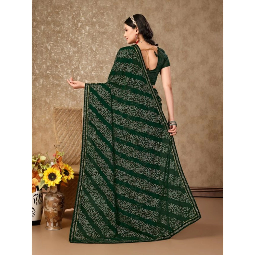 Shopper Beast Women's Zomto Bandhani Saree With Unstitched Blouse (Green, 5-6 Mtrs)