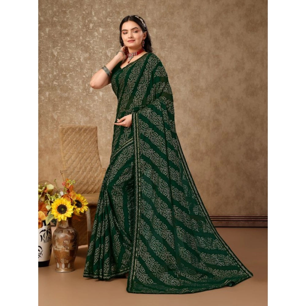 Shopper Beast Women's Zomto Bandhani Saree With Unstitched Blouse (Green, 5-6 Mtrs)