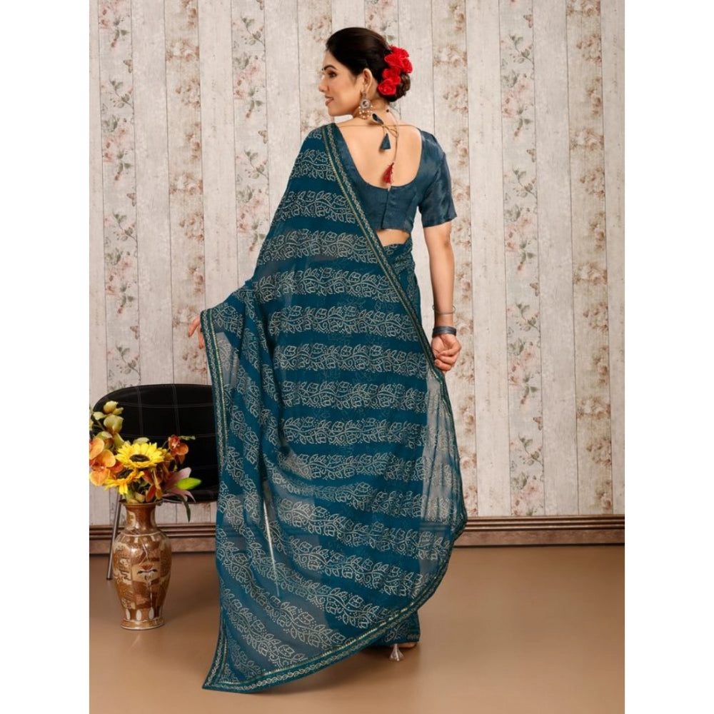 Shopper Beast Women's Zomto Bandhani Saree With Unstitched Blouse (Blue, 5-6 Mtrs)