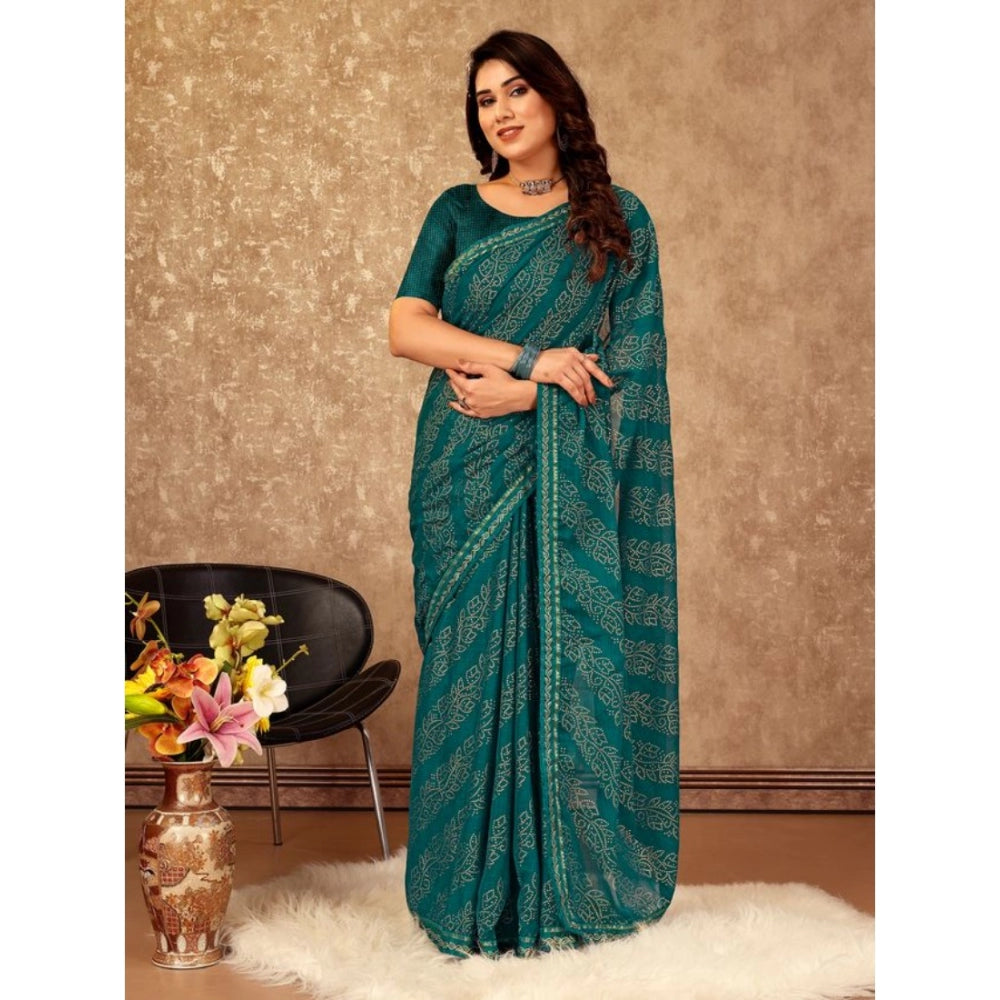 Shopper Beast Women's Zomto Bandhani Saree With Unstitched Blouse (Teal Blue, 5-6 Mtrs)