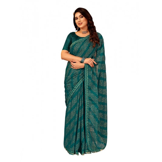 Shopper Beast Women's Zomto Bandhani Saree With Unstitched Blouse (Teal Blue, 5-6 Mtrs)