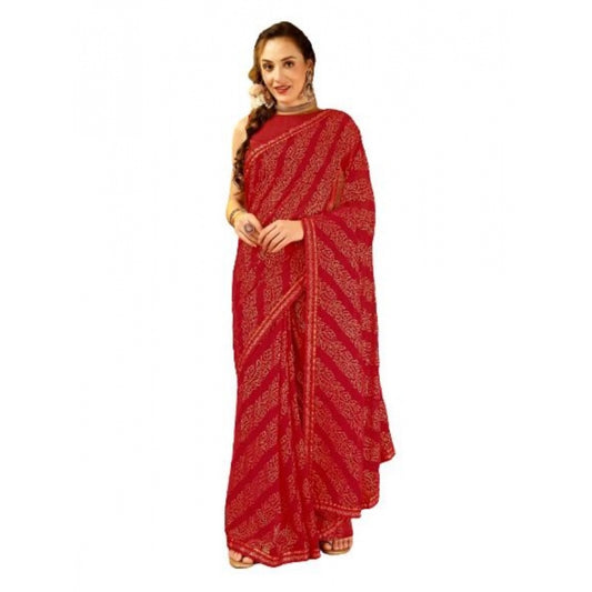 Shopper Beast Women's Zomto Bandhani Saree With Unstitched Blouse (Red, 5-6 Mtrs)