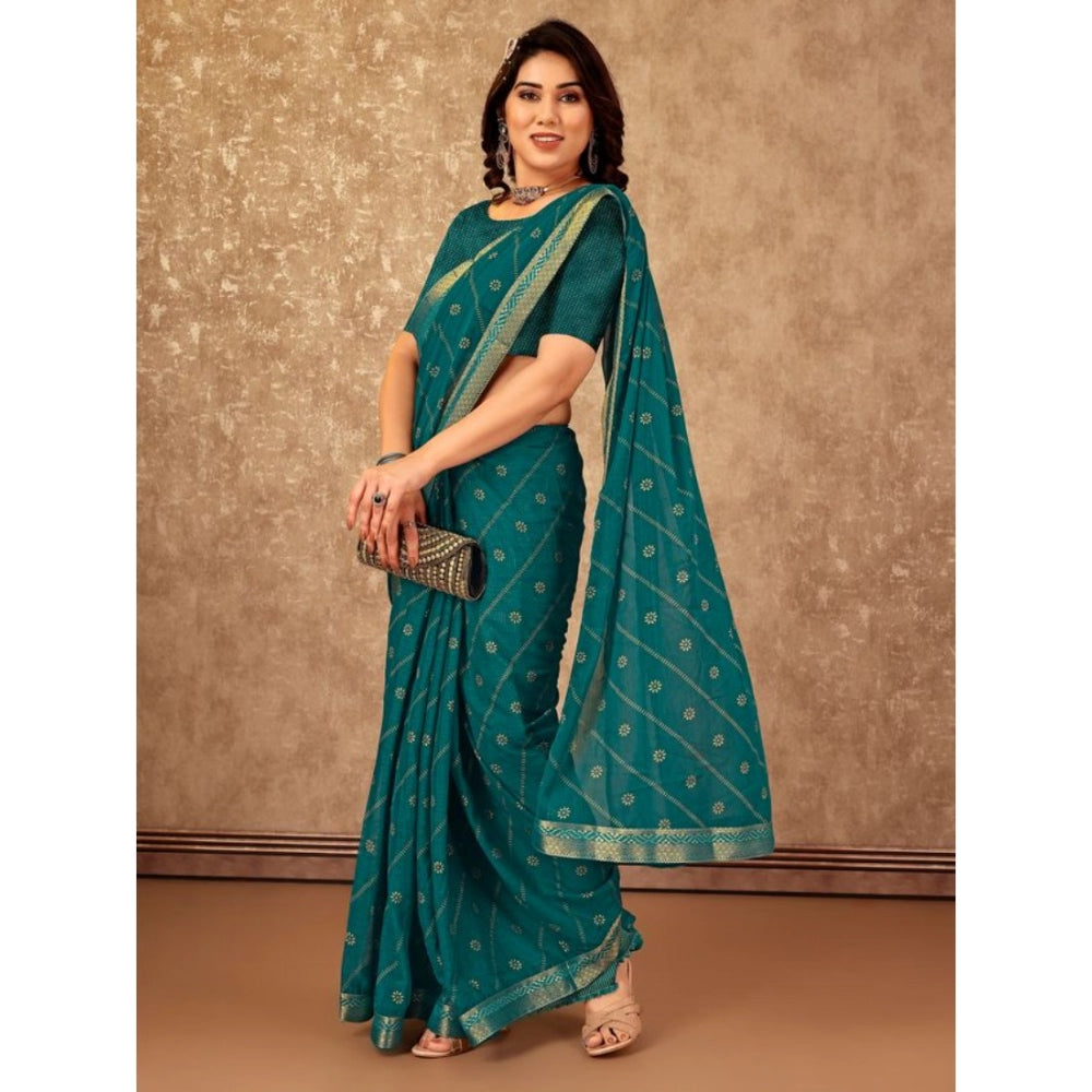 Shopper Beast Women's Zomto Bandhani Saree With Unstitched Blouse (Teal Blue, 5-6 Mtrs)