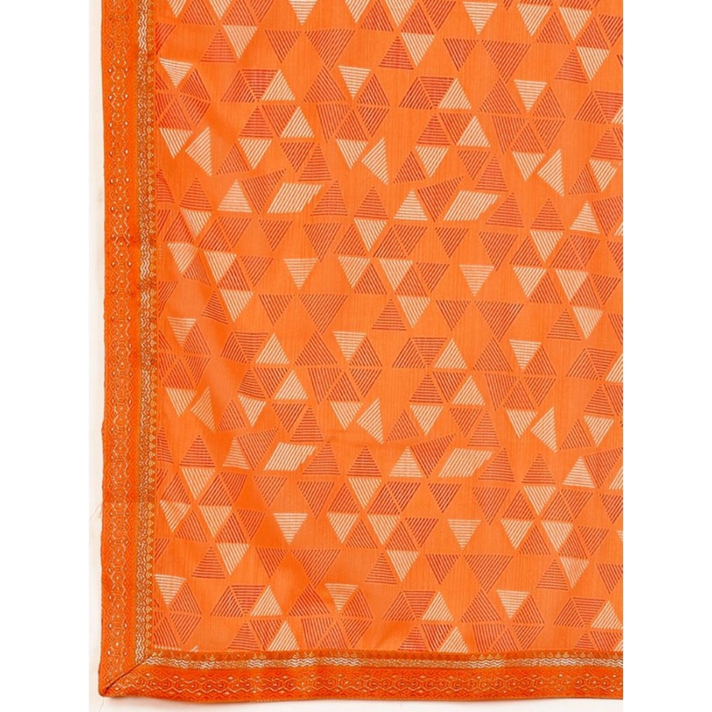 Shopper Beast Women's Zomto Printed Saree With Unstitched Blouse (Dark Orange, 5-6 Mtrs)