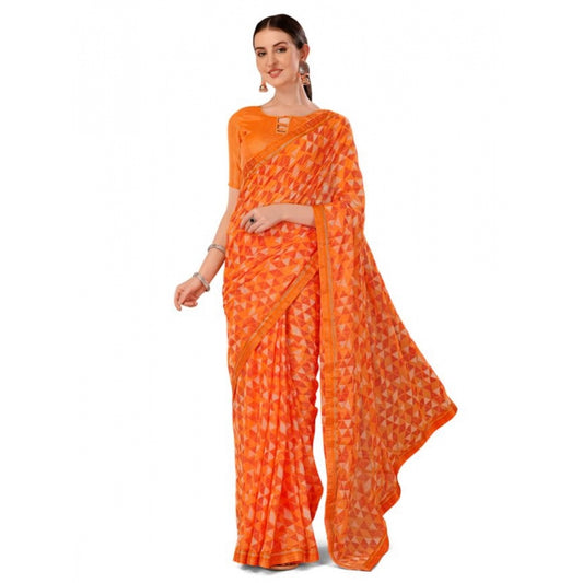 Shopper Beast Women's Zomto Printed Saree With Unstitched Blouse (Dark Orange, 5-6 Mtrs)