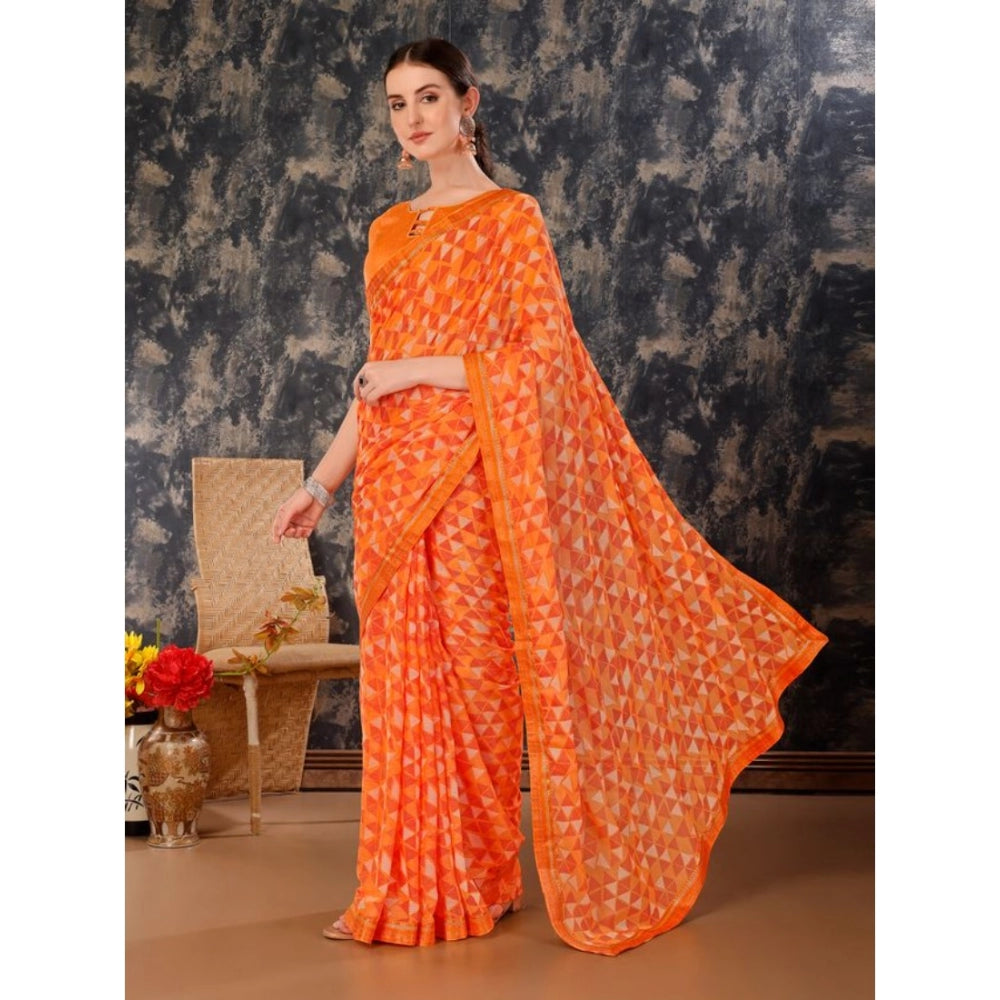 Shopper Beast Women's Zomto Printed Saree With Unstitched Blouse (Dark Orange, 5-6 Mtrs)